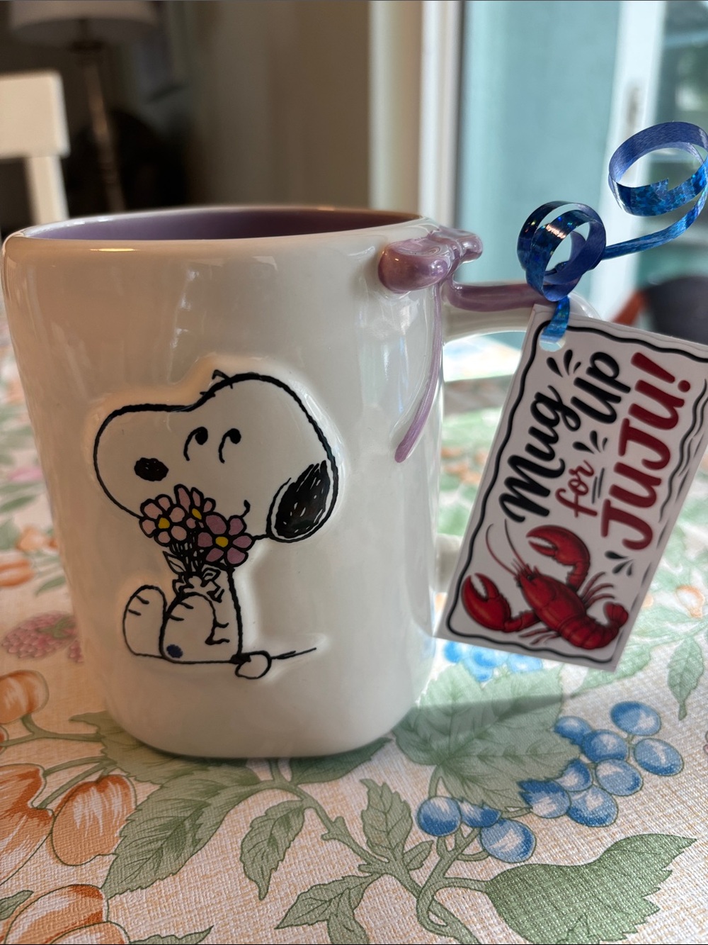 Rae Dunn Snoopy Mug in White and Lavender